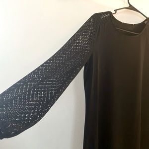 Black dress, plus size, lace arms, 1x, never worn, no tags
